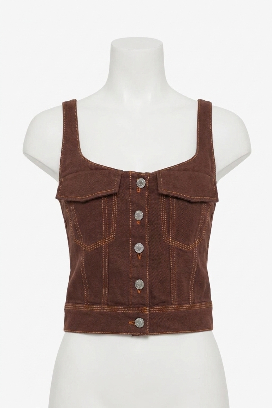 NEW STINE GOYA cropped denim bustier top in chicory
